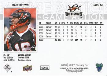2010 Upper Deck Major League Lacrosse #55 Matt Brown Back
